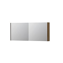 INK SPK1 spiegelkast met 2 dubbel gespiegelde deuren, stopcontact en schakelaar 140 x 14 x 60 cm, massief eiken ash grey