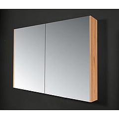Basic Comfort spiegelkast met spiegels aan binnen- en buitenzijde op houten deuren 100 x 60 x 14 cm, whisky oak