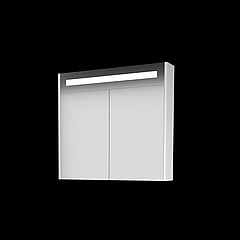 Basic Premium spiegelkast met geïntregeerde LED-verliching en spiegels aan buitenzijde op houten deuren 80 x 60 x 14 cm, ice white