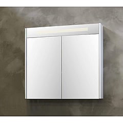 Basic Premium spiegelkast met geïntregeerde LED-verliching en spiegels aan buitenzijde op houten deuren 120 x 60 x 14 cm, ice white