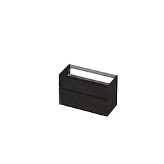 INK® wastafelonderkast 2 laden greeploos houten keerlijst asymmetrisch 100x45x65cm, houtskool eiken