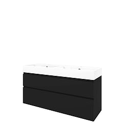 Proline Porselein Loft badmeubelset met wastafelonderkast asymmetrisch met 2 laden en glans witte wastafel met 2 kraangaten 140 x 46 x 62 cm, mat zwart