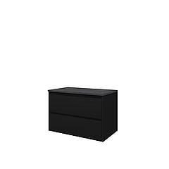 Proline Top wastafelonderkast met 2 laden symmetrisch en afdekplaat hardsteen 80 x 46 x 52 cm, mat zwart