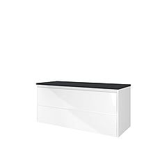 Proline Top wastafelonderkast met 2 laden asymmetrisch en afdekplaat hardsteen 100 x 46 x 60 cm, glans wit