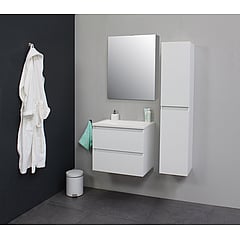Sub Online flatpack badmeubelset met onderkast met acryl wastafel zonder kraangaten met 1 deurs spiegelkast grijs 60x55x46cm, hoogglans wit