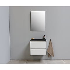 Sub Online flatpack badmeubelset met onderkast met acryl wastafel slate structuur zonder kraangaten met spiegel 60x55x46cm, hoogglans wit