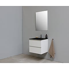 Sub Online flatpack badmeubelset met onderkast met acryl wastafel slate structuur 1 kraangat met spiegel 60x55x46cm, hoogglans wit
