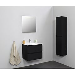 Sub Online flatpack onderkast met porseleinen wastafel 1 kraangat met spiegel met geintegreerde LED verlichting 60x55x46cm, mat zwart