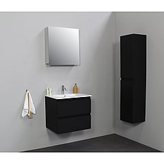 Sub Online flatpack badmeubelset met onderkast met porseleinen wastafel 1 kraangat met 1 deurs spiegelkast grijs 60x55x46cm, mat zwart