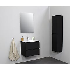 Sub Online flatpack onderkast met porseleinen wastafel 1 kraangat met spiegel 60x55x46cm, mat zwart