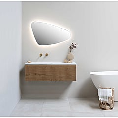 INK SP23 spiegel met organische vorm in stalen kader rechter versie voorzien van dimbare LED-verlichting, verwarming en colour-changing 60 x 100 x 4 cm, mat wit