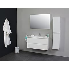 Sub Online badmeubelset met onderkast met porseleinen wastafel 1 kraangat met spiegel 100x55x46cm, hoogglans wit