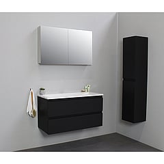 Sub Online badmeubelset met onderkast met acryl wastafel zonder kraangaten met 2 deurs spiegelkast grijs 100x55x46cm, mat zwart