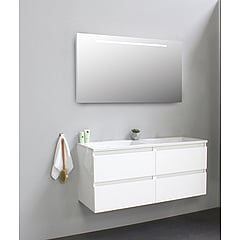 Sub Online badmeubelset met onderkast met acryl wastafel zonder kraangaten met spiegel met geintegreerde LED verlichting 120x55x46cm, hoogglans wit