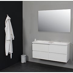 Sub Online badmeubelset met onderkast met acryl wastafel zonder kraangaten met spiegel 120x55x46cm, hoogglans wit
