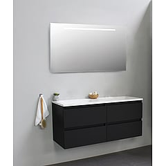 Sub Online badmeubelset met onderkast met acryl wastafel zonder kraangaten met spiegel met geintegreerde LED verlichting 120x55x46cm, mat zwart