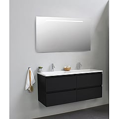 Sub Online badmeubelset met onderkast met acryl wastafel 2 kraangaten met spiegel met geintegreerde LED verlichting 120x55x46cm, mat zwart
