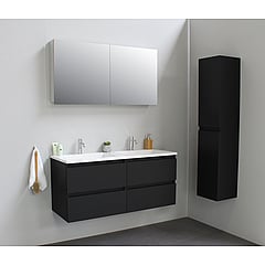 Sub Online badmeubelset met onderkast met acryl wastafel 2 kraangaten met 2 deurs spiegelkast grijs 120x55x46cm, mat zwart
