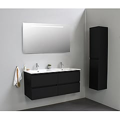 Sub Online badmeubelset met onderkast met porseleinen wastafel 2 kraangaten met spiegel met geintegreerde LED verlichting 120x55x46cm, mat zwart