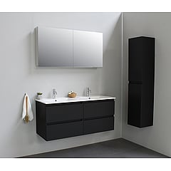 Sub Online badmeubelset met onderkast met porseleinen wastafel 2 kraangaten met 2 deurs spiegelkast grijs 120x55x46cm, mat zwart