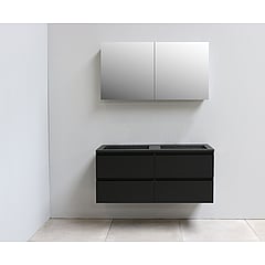 Sub Online badmeubelset met onderkast met acryl wastafel slate structuur zonder kraangaten met 2 deurs spiegelkast grijs 120x55x46cm, mat zwart