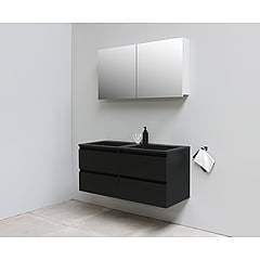 Sub Online badmeubelset met onderkast met acryl wastafel slate structuur zonder kraangaten met 2 deurs spiegelkast grijs 120x55x46cm, mat zwart