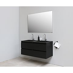 Sub Online badmeubelset met onderkast met acryl wastafel slate structuur 2 kraangaten met spiegel 120x55x46cm, mat zwart