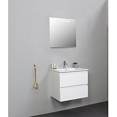 Sub Online badmeubelset met onderkast met porseleinen wastafel 1 kraangat met spiegel met geintegreerde LED verlichting 60x55x46cm, hoogglans wit