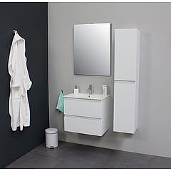 Sub Online badmeubelset met onderkast met porseleinen wastafel 1 kraangat met 1 deurs spiegelkast grijs 60x55x46cm, hoogglans wit