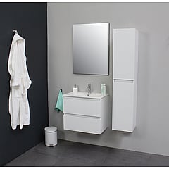 Sub Online badmeubelset met onderkast met porseleinen wastafel 1 kraangat met spiegel 60x55x46cm, hoogglans wit