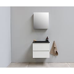 Sub Online badmeubelset met onderkast met acryl wastafel slate structuur zonder kraangaten met 1 deurs spiegelkast grijs 60x55x46cm, hoogglans wit