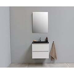 Sub Online badmeubelset met onderkast met acryl wastafel slate structuur 1 kraangat met spiegel 60x55x46cm, hoogglans wit