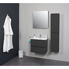Sub Online badmeubelset met onderkast met porseleinen wastafel 1 kraangat met 1 deurs spiegelkast grijs 60x55x46cm, mat antraciet