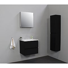 Sub Online badmeubelset met onderkast met acryl wastafel zonder kraangaten met 1 deurs spiegelkast grijs 60x55x46cm, mat zwart