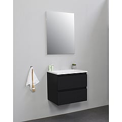 Sub Online badmeubelset met onderkast met acryl wastafel zonder kraangaten met spiegel 60x55x46cm, mat zwart