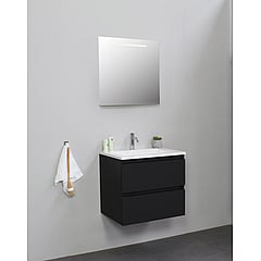 Sub Online badmeubelset met onderkast met acryl wastafel 1 kraangat met spiegel met geintegreerde LED verlichting 60x55x46cm, mat zwart