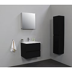 Sub Online badmeubelset met onderkast met acryl wastafel 1 kraangat met 1 deurs spiegelkast grijs 60x55x46cm, mat zwart