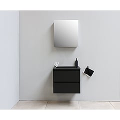 Sub Online badmeubelset met onderkast met acryl wastafel slate structuur zonder kraangaten met 1 deurs spiegelkast grijs 60x55x46cm, mat zwart