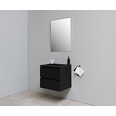 Sub Online badmeubelset met onderkast met acryl wastafel slate structuur zonder kraangaten met spiegel 60x55x46cm, mat zwart