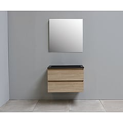 Sub Online badmeubelset met onderkast met acryl wastafel slate structuur zonder kraangaten met spiegel 80x55x46cm, eiken