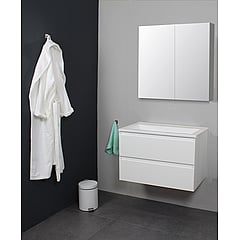 Sub Online badmeubelset met onderkast met acryl wastafel zonder kraangaten met 2 deurs spiegelkast grijs 80x55x46cm, hoogglans wit