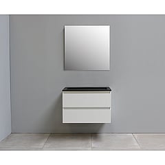 Sub Online badmeubelset met onderkast met acryl wastafel slate structuur zonder kraangaten met spiegel 80x55x46cm, hoogglans wit