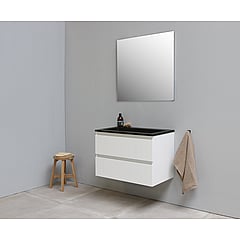 Sub Online badmeubelset met onderkast met acryl wastafel slate structuur zonder kraangaten met spiegel 80x55x46cm, hoogglans wit