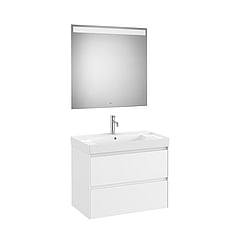Roca Ona Pack meubelset met onderkast 2 lades, wastafel midden en Eidos LED spiegel 80x46 cm, mat wit