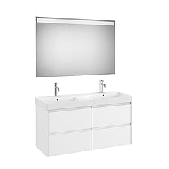 Roca Ona Pack meubelset met onderkast 4 lades, dubbele wastafel en Eidos LED spiegel 120x46 cm, mat wit