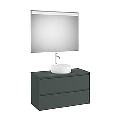 Roca Ona Pack meubelset voor waskom midden met onderkast 2 lades en Eidos LED spiegel 100x46 cm, mat groen