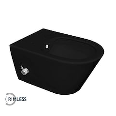 Wiesbaden Luxe Rimless hangend toilet met ingebouwde bidetkraan met koud en warm water 40 x 35,5 x 53 cm, mat zwart