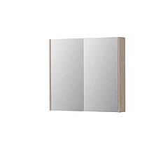 INK® SPK2 spiegelkast met 2 dubbelzijdige spiegeldeuren, 2 verstelbare glazen planchetten, stopcontact en schakelaar 80 x 14 x 73 cm, ivoor eiken