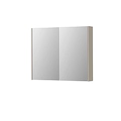 INK SPK2 spiegelkast met 2 dubbelzijdige spiegeldeuren, 2 verstelbare glazen planchetten, stopcontact en schakelaar 90 x 14 x 73 cm, mat kasjmier grijs