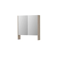 INK SPK3 spiegelkast met 2 dubbel gespiegelde deuren, open planchet, stopcontact en schakelaar 70 x 14 x 74 cm, ivoor eiken